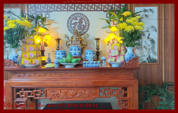 Bàn thờ gia tiên gỗ hương đá chạm khắc hoa sen